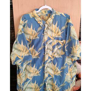 Joe‎ Marlin Men's Button Up Shirt Blue Tropical Short Sleeve 2X(50-52) Cotton